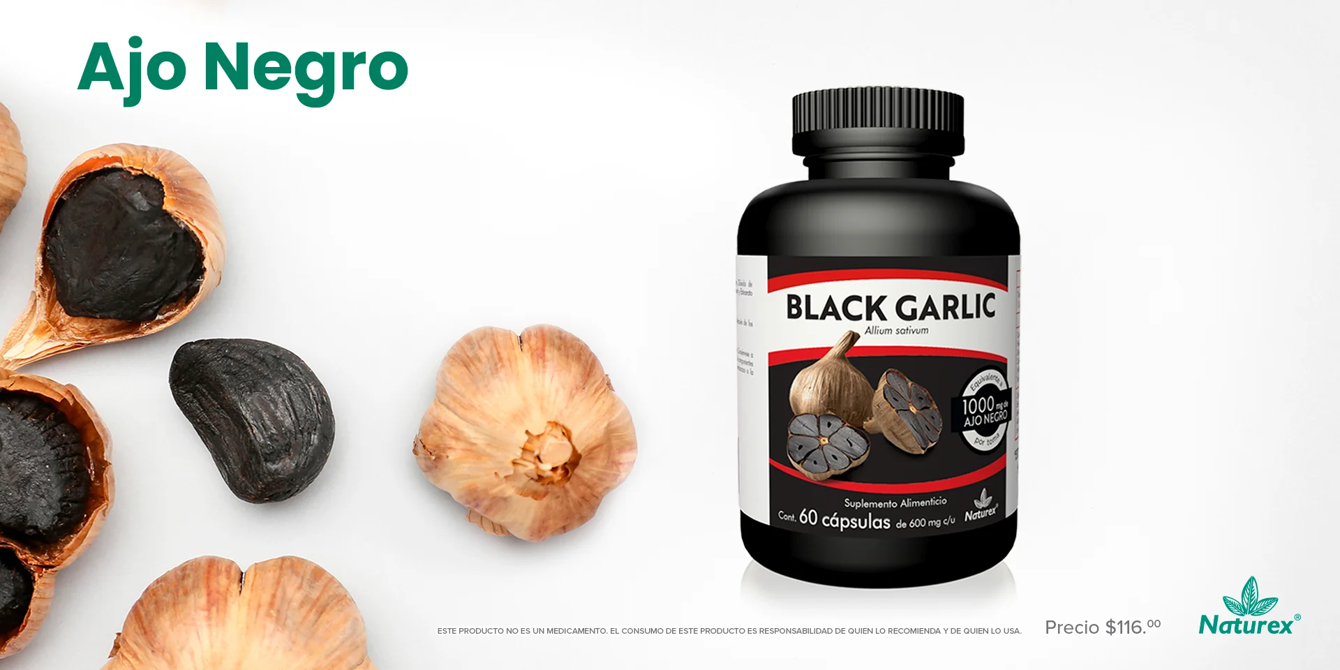 Ajo Negro/Black Garlic Capsules by Betel Natural - Potent Superfood - 1000  mg per Serving